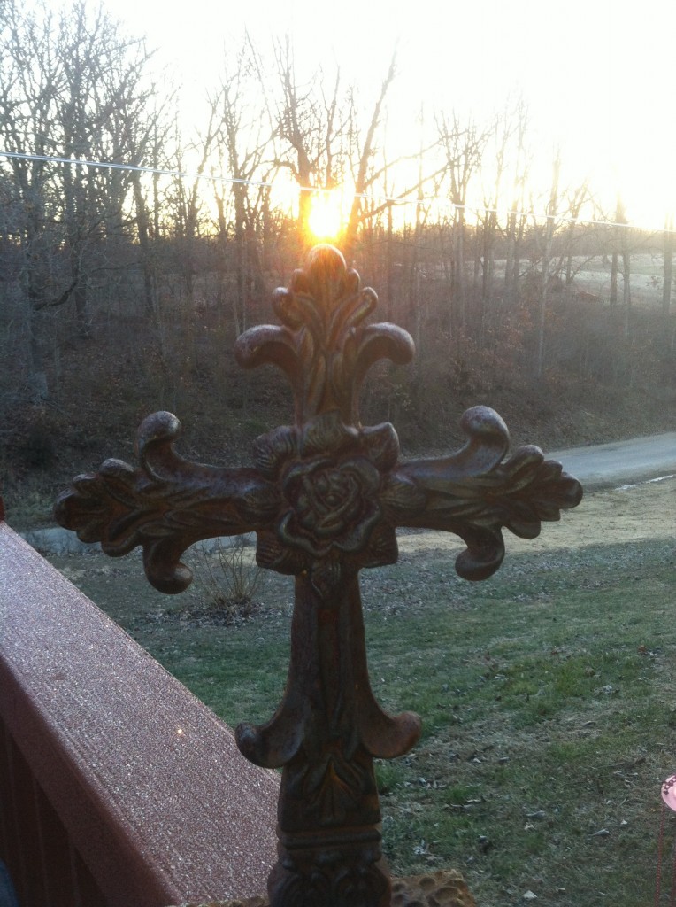 Sunrise Over Bronze Rose Garden Cross
