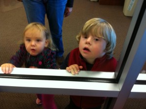 Erik & Ella Looking into the Play Place at Gaga Erik & Ella Looking into the Play Place at Gaga