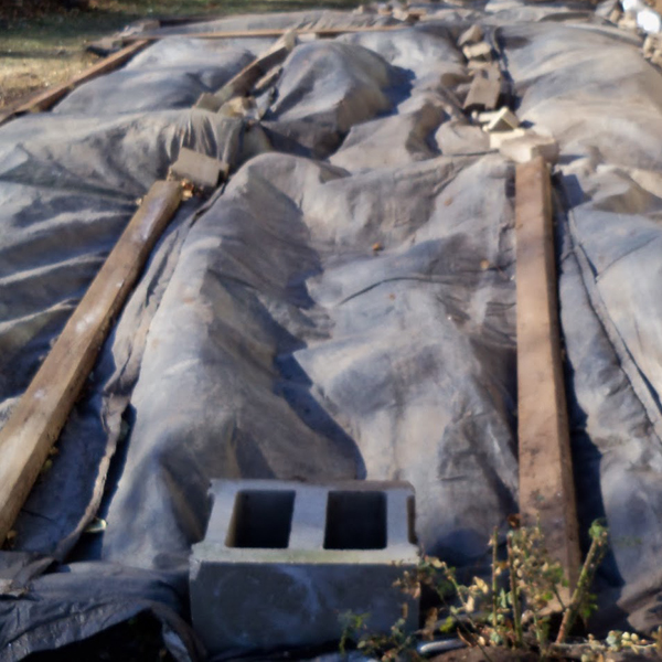 Roses Covered With Construction Blankets | Held Down With Concrete Blocks and 2 X 4s