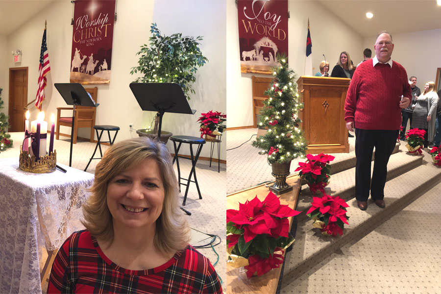 Pastor Larry Daniel on the Right | Mrs. Joni Daniel on the left next to the Four Lit Advent Candles